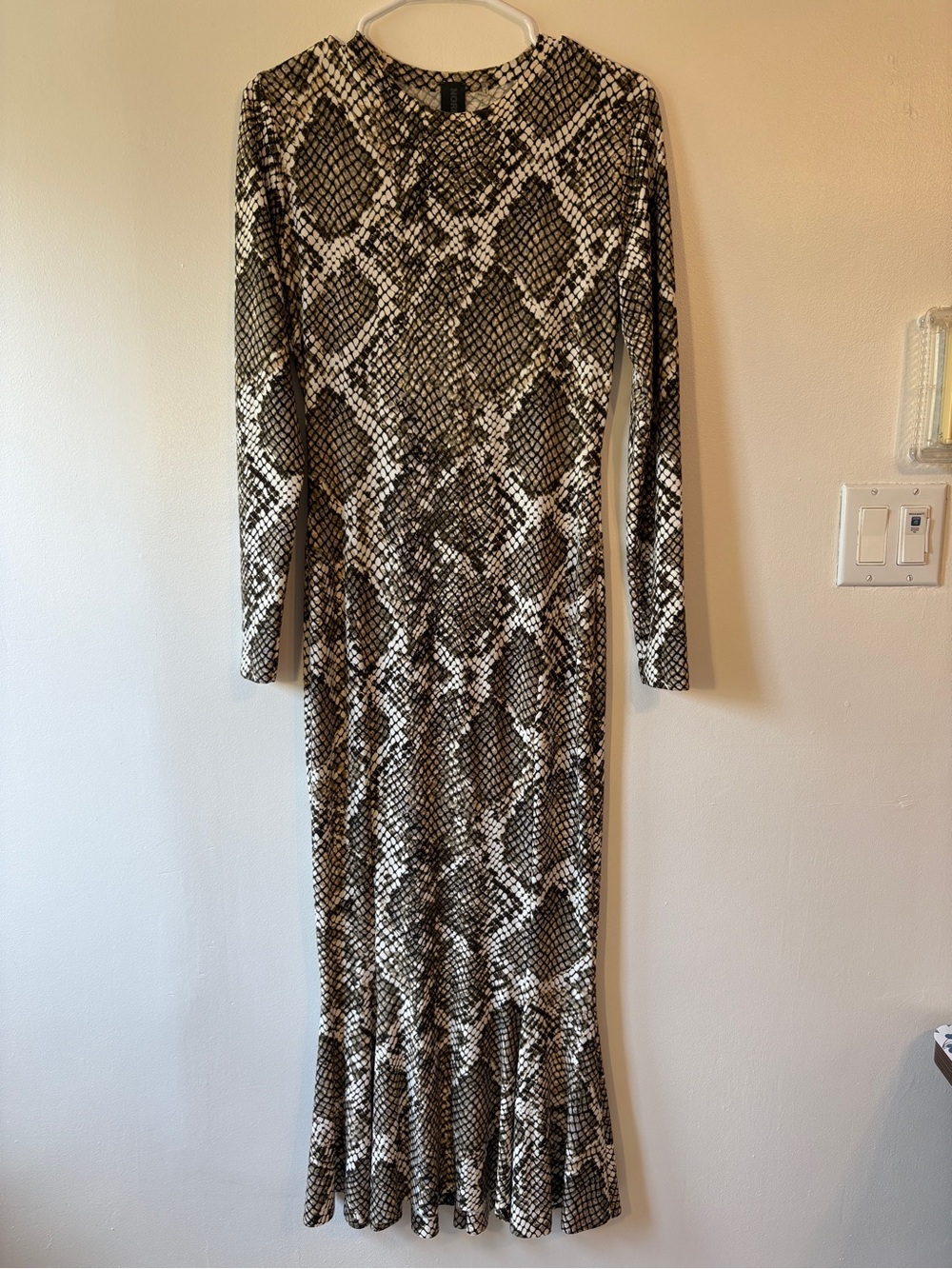 Norma Kamali Crew Fishtail Dress Scale Python Snake Print Maxi Dress S - Picture 2 of 9